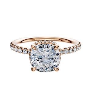 14K Rose Gold 4 Prong Collar Classic Dome 1-Row-Pave 2.5mm Engagement Ring