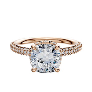 14K Rose Gold 4 Prong Collar Classic Dome 3-Row-Pave 2.0mm Engagement Ring