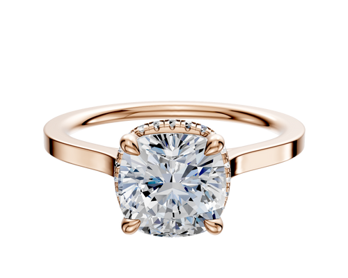 14K Rose Gold 4 Prong Collar Cathedral Flat 1.5mm Engagement Ring