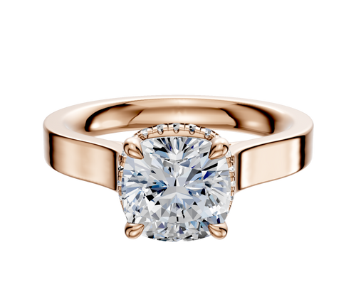 14K Rose Gold 4 Prong Collar Cathedral Flat 3.0mm Engagement Ring