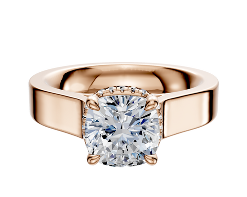 14K Rose Gold 4 Prong Collar Cathedral Flat 4.0mm Engagement Ring