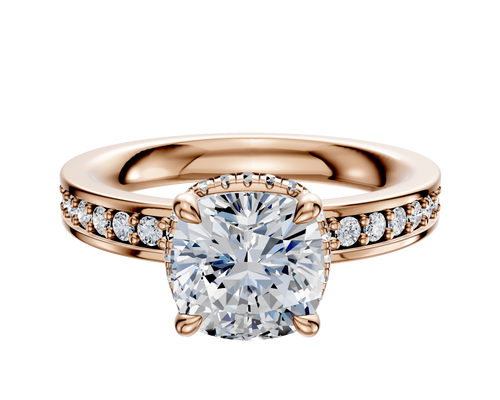 14K Rose Gold 4 Prong Collar Classic Flat 1-Row-Pave 2.5mm Engagement Ring