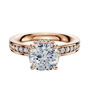 14K Rose Gold 4 Prong Collar Classic Flat 1-Row-Pave 2.5mm Engagement Ring