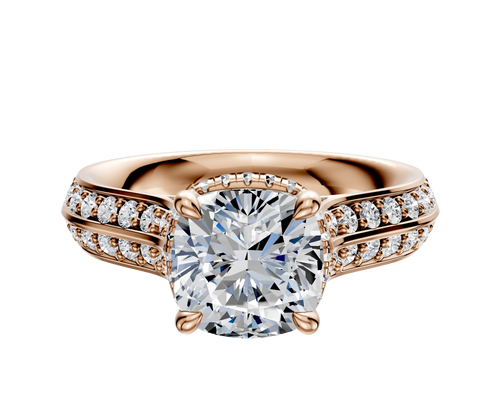 14K Rose Gold 4 Prong Collar Cathedral Knife Edge 1-Row-Pave 2.5mm Engagement Ring