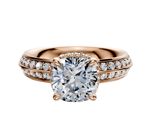 14K Rose Gold 4 Prong Collar Classic Knife Edge 1-Row-Pave 2.5mm Engagement Ring