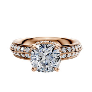 14K Rose Gold 4 Prong Collar Classic Knife Edge 1-Row-Pave 2.5mm Engagement Ring