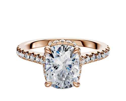 14K Rose Gold 4 Prong Collar Cathedral Dome 1-Row-Pave 2.5mm Engagement Ring