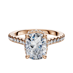 14K Rose Gold 4 Prong Collar Cathedral Dome 1-Row-Pave 2.5mm Engagement Ring