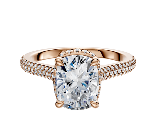 14K Rose Gold 4 Prong Collar Cathedral Dome 3-Row-Pave 2.0mm Engagement Ring