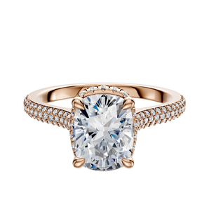 14K Rose Gold 4 Prong Collar Cathedral Dome 3-Row-Pave 2.0mm Engagement Ring