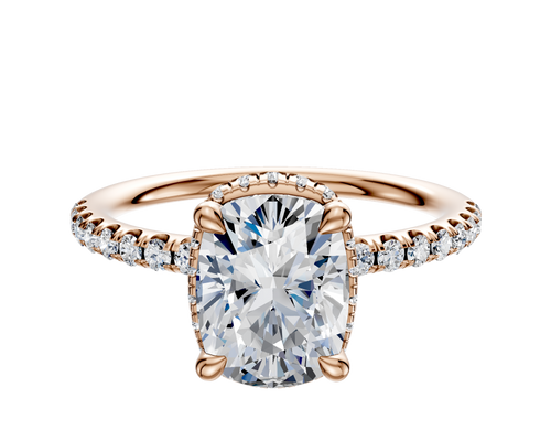 14K Rose Gold 4 Prong Collar Classic Dome 1-Row-Pave 2.5mm Engagement Ring