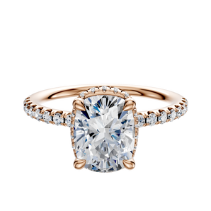 14K Rose Gold 4 Prong Collar Classic Dome 1-Row-Pave 2.5mm Engagement Ring