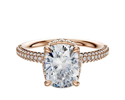 14K Rose Gold 4 Prong Collar Classic Dome 3-Row-Pave 2.0mm Engagement Ring