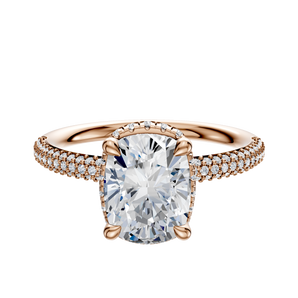 14K Rose Gold 4 Prong Collar Classic Dome 3-Row-Pave 2.0mm Engagement Ring