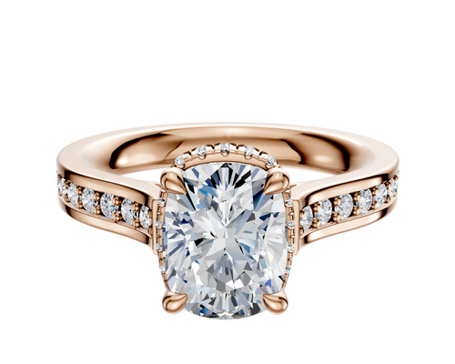 14K Rose Gold 4 Prong Collar Cathedral Flat 1-Row-Pave 2.5mm Engagement Ring