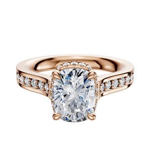 14K Rose Gold 4 Prong Collar Cathedral Flat 1-Row-Pave 2.5mm Engagement Ring