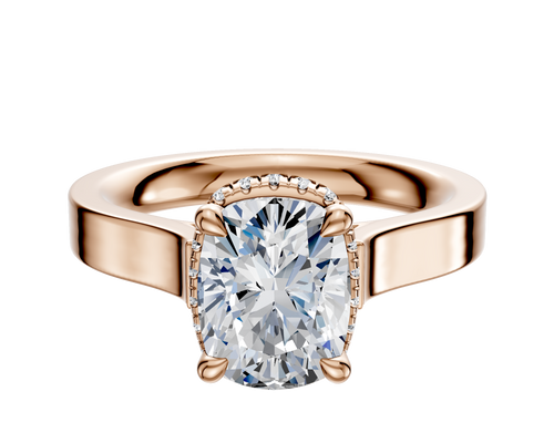 14K Rose Gold 4 Prong Collar Cathedral Flat 3.0mm Engagement Ring