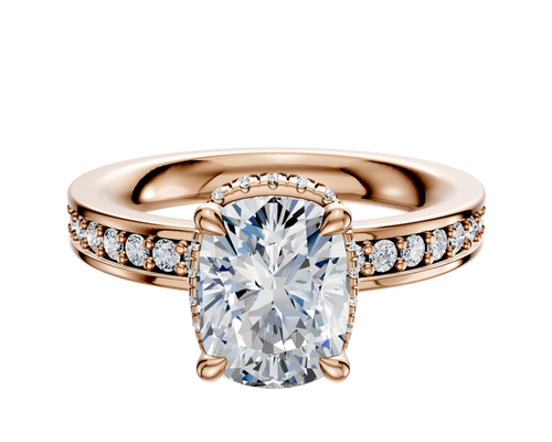 14K Rose Gold 4 Prong Collar Classic Flat 1-Row-Pave 2.5mm Engagement Ring