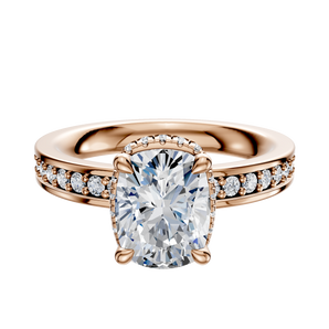 14K Rose Gold 4 Prong Collar Classic Flat 1-Row-Pave 2.5mm Engagement Ring