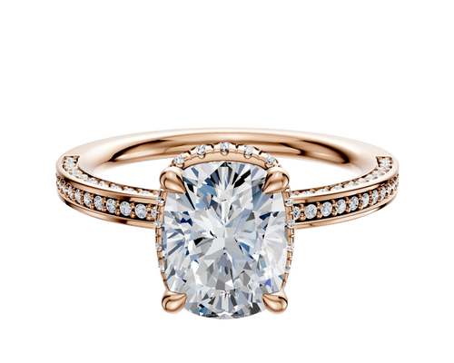 14K Rose Gold 4 Prong Collar Classic Flat 3-Row-Pave 2.0mm Engagement Ring