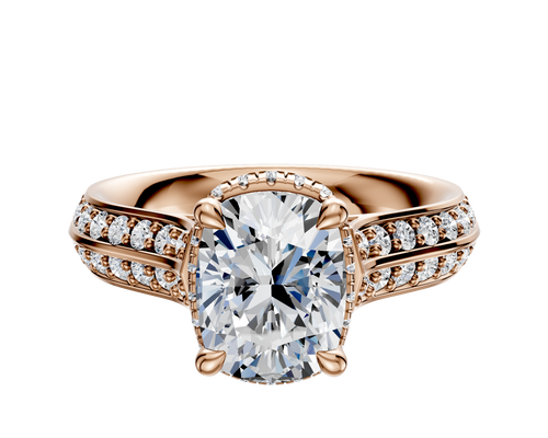 14K Rose Gold 4 Prong Collar Cathedral Knife Edge 1-Row-Pave 2.5mm Engagement Ring