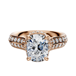 14K Rose Gold 4 Prong Collar Cathedral Knife Edge 1-Row-Pave 2.5mm Engagement Ring