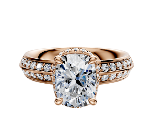 14K Rose Gold 4 Prong Collar Classic Knife Edge 1-Row-Pave 2.5mm Engagement Ring