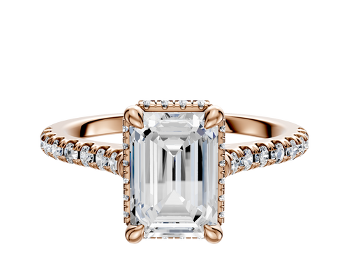 14K Rose Gold 4 Prong Collar Cathedral Dome 1-Row-Pave 2.5mm Engagement Ring