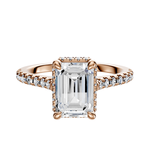 14K Rose Gold 4 Prong Collar Cathedral Dome 1-Row-Pave 2.5mm Engagement Ring