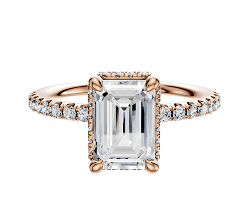 14K Rose Gold 4 Prong Collar Classic Dome 1-Row-Pave 2.5mm Engagement Ring