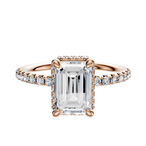 14K Rose Gold 4 Prong Collar Classic Dome 1-Row-Pave 2.5mm Engagement Ring