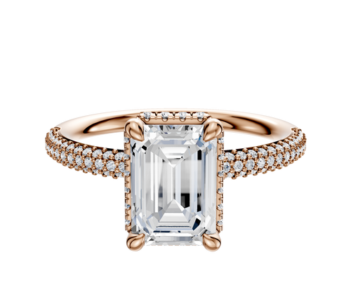 14K Rose Gold 4 Prong Collar Classic Dome 3-Row-Pave 2.0mm Engagement Ring