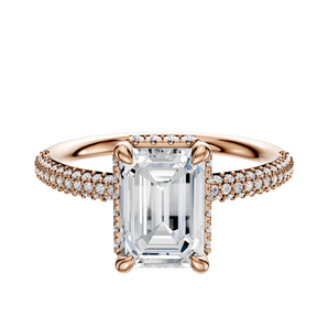 14K Rose Gold 4 Prong Collar Classic Dome 3-Row-Pave 2.0mm Engagement Ring