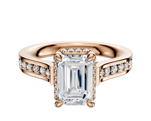 14K Rose Gold 4 Prong Collar Cathedral Flat 1-Row-Pave 2.5mm Engagement Ring