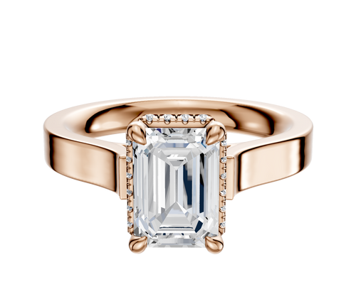 14K Rose Gold 4 Prong Collar Cathedral Flat 3.0mm Engagement Ring