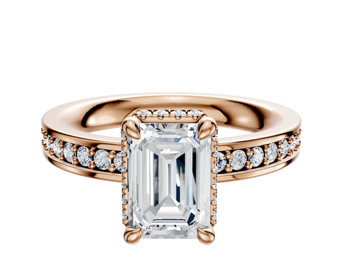 14K Rose Gold 4 Prong Collar Classic Flat 1-Row-Pave 2.5mm Engagement Ring