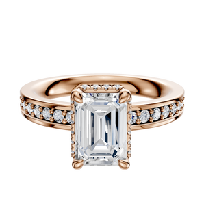 14K Rose Gold 4 Prong Collar Classic Flat 1-Row-Pave 2.5mm Engagement Ring