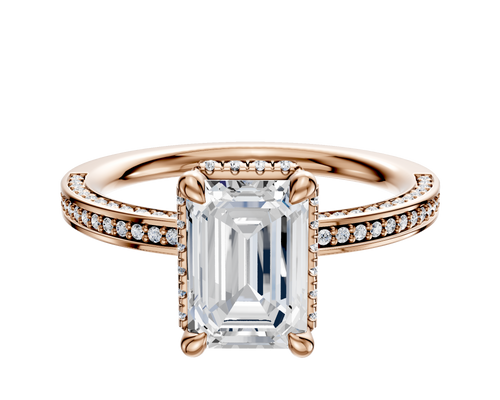 14K Rose Gold 4 Prong Collar Classic Flat 3-Row-Pave 2.0mm Engagement Ring