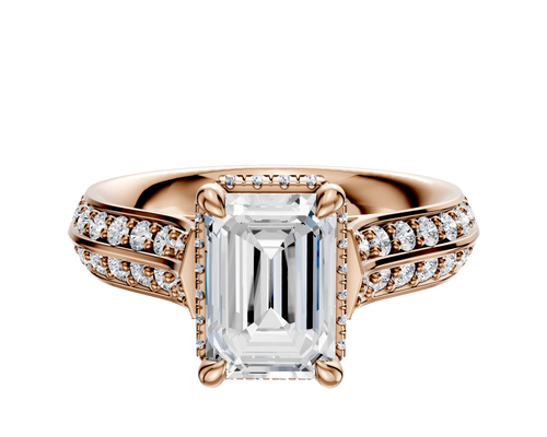 14K Rose Gold 4 Prong Collar Cathedral Knife Edge 1-Row-Pave 2.5mm Engagement Ring