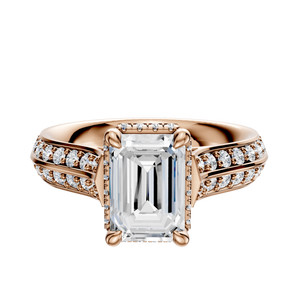 14K Rose Gold 4 Prong Collar Cathedral Knife Edge 1-Row-Pave 2.5mm Engagement Ring