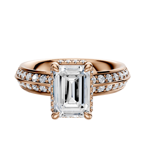 14K Rose Gold 4 Prong Collar Classic Knife Edge 1-Row-Pave 2.5mm Engagement Ring