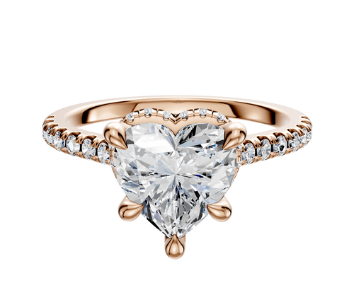 14K Rose Gold 4 Prong Collar Cathedral Dome 1-Row-Pave 2.5mm Engagement Ring