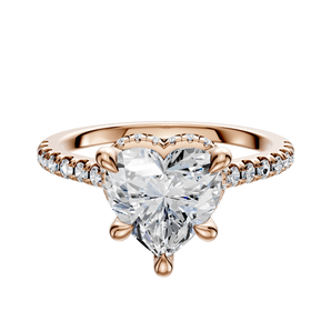14K Rose Gold 4 Prong Collar Cathedral Dome 1-Row-Pave 2.5mm Engagement Ring