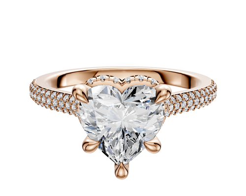 14K Rose Gold 4 Prong Collar Cathedral Dome 3-Row-Pave 2.0mm Engagement Ring