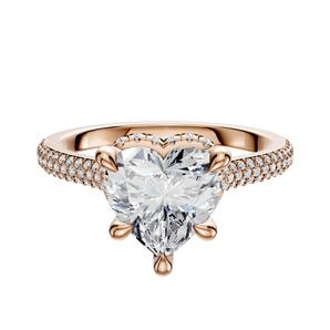 14K Rose Gold 4 Prong Collar Cathedral Dome 3-Row-Pave 2.0mm Engagement Ring