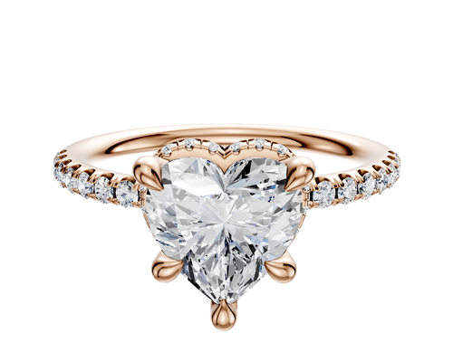 14K Rose Gold 4 Prong Collar Classic Dome 1-Row-Pave 2.5mm Engagement Ring