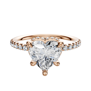 14K Rose Gold 4 Prong Collar Classic Dome 1-Row-Pave 2.5mm Engagement Ring