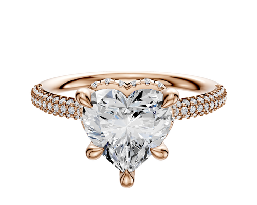 14K Rose Gold 4 Prong Collar Classic Dome 3-Row-Pave 2.0mm Engagement Ring