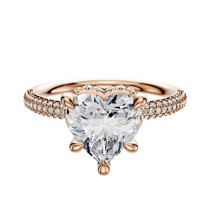 14K Rose Gold 4 Prong Collar Classic Dome 3-Row-Pave 2.0mm Engagement Ring