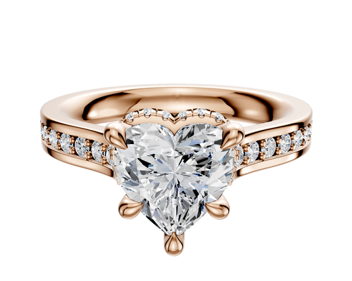 14K Rose Gold 4 Prong Collar Cathedral Flat 1-Row-Pave 2.5mm Engagement Ring